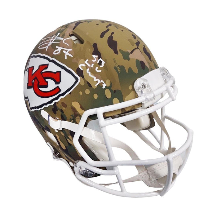 Travis Kelce Signed SB LIV Champs Inscription Kansas City Chiefs Camo Authentic Speed Full-Size Football Helmet (Beckett) - RSA