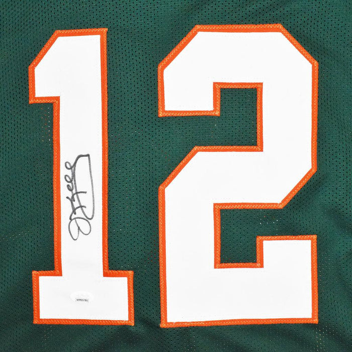 RSA Jim Kelly Signed Miami College Green Football Jersey (JSA)