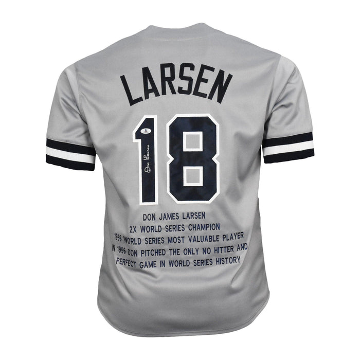 Don Larsen Signed Stats New York Grey Jersey (Beckett) - RSA