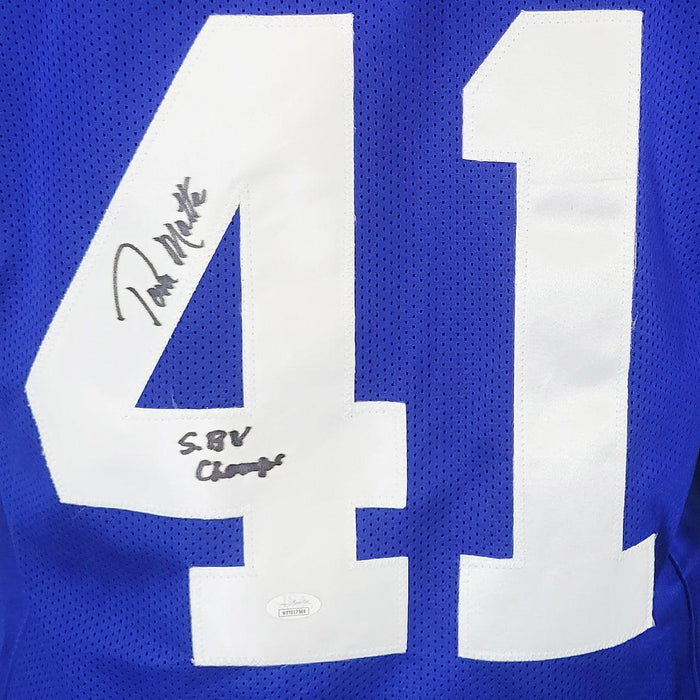 Tom Matte Signed SB V Champs Inscription Indianapolis Blue Football Jersey (JSA) - RSA