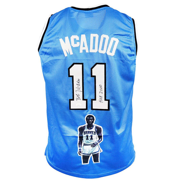 RSA Bob Mcadoo Signed HOF 2000 Inscription Buffalo Blue Photo Basketball Jersey (JSA)