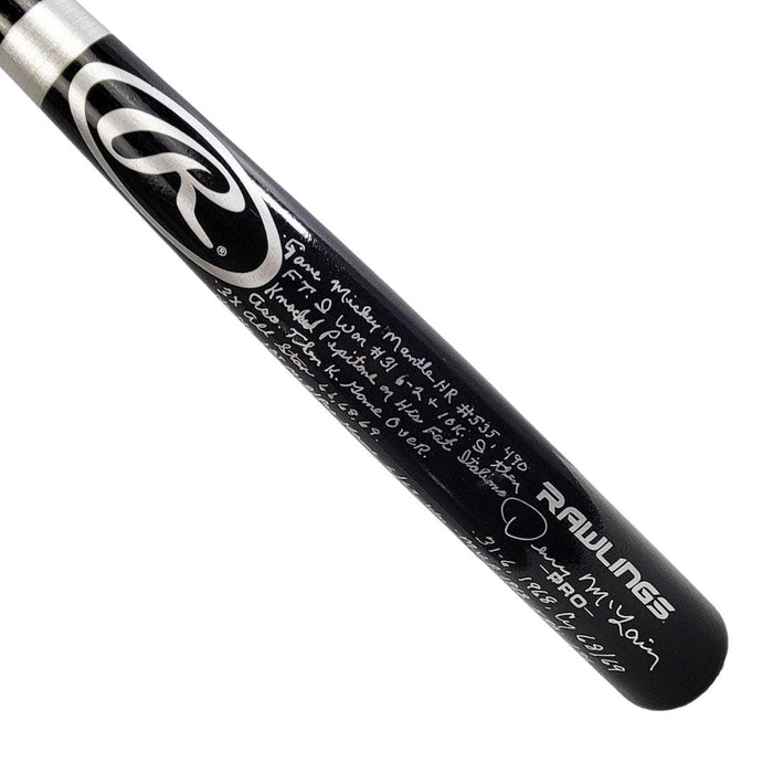 Denny McLain Signed Mickey Mantle Statistic Story Inscription Rawlings Black Baseball Bat (JSA) - RSA