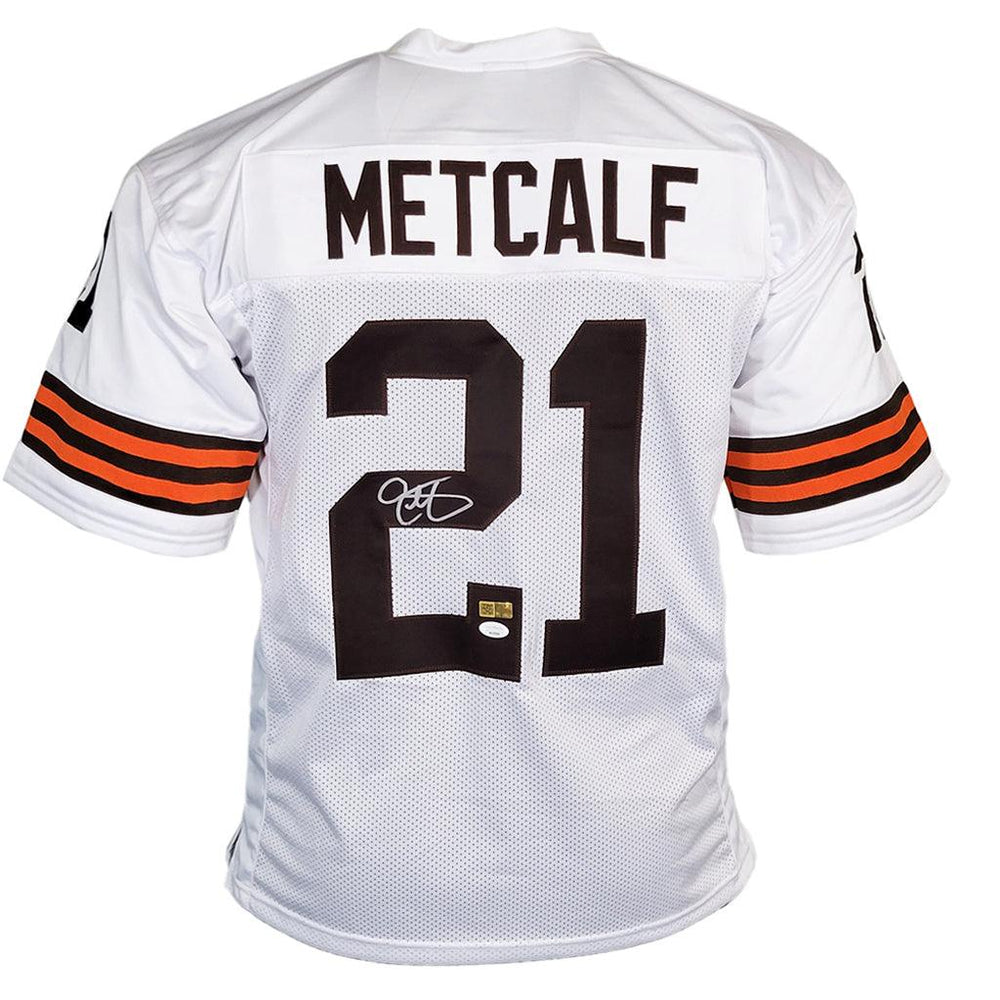 RSA Eric Metcalf Signed Cleveland White Football Jersey (JSA)