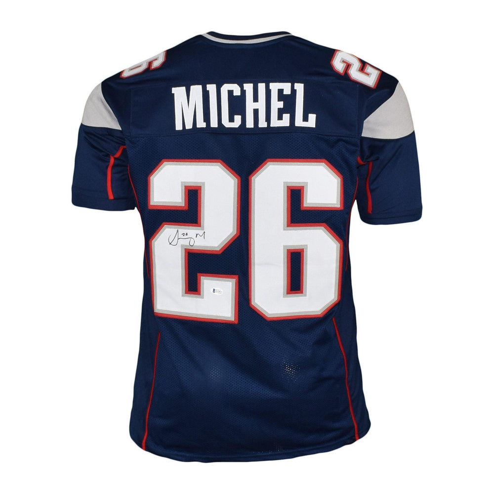 Sony Michel Autographed Blue Pro Style Jersey- Beckett W *Black