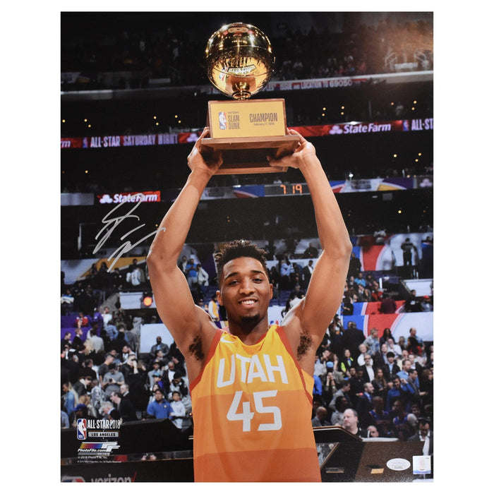 Donovan Mitchell Autographed 16x20 Jazz Trophy Basketball Photo
