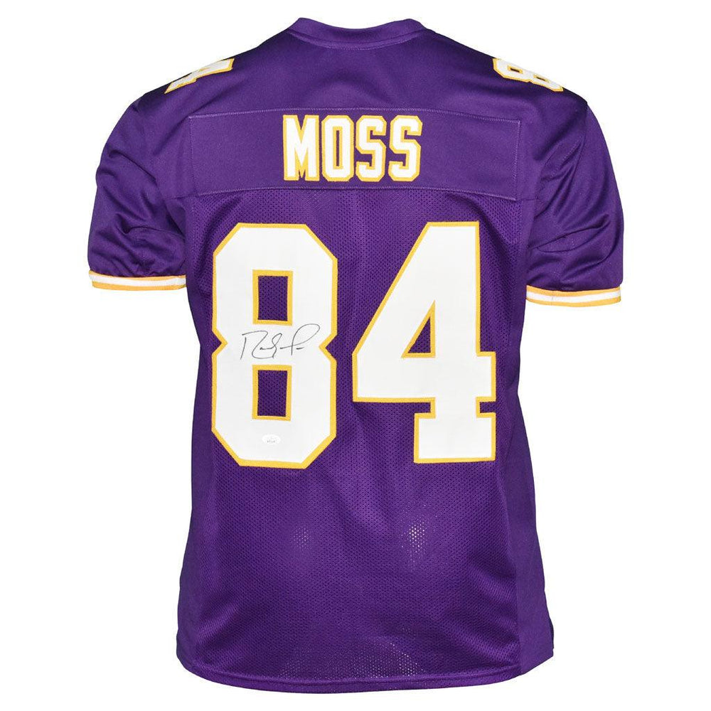 Autographed/Signed Randy Moss Minnesota Purple Football Jersey JSA