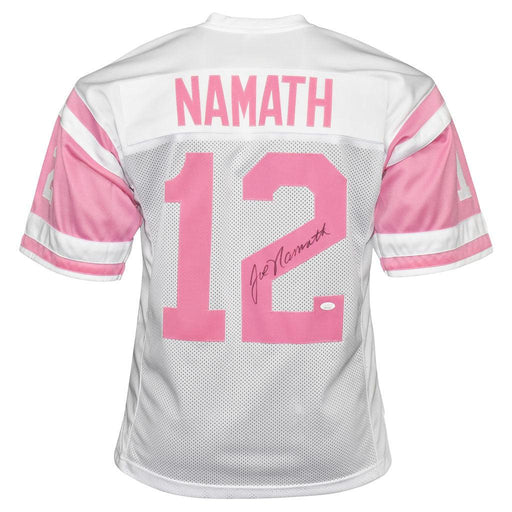 Joe Namath Signed Breast Cancer Awareness Jersey White and Pink Custom Jersey (JSA Witnessed) - RSA