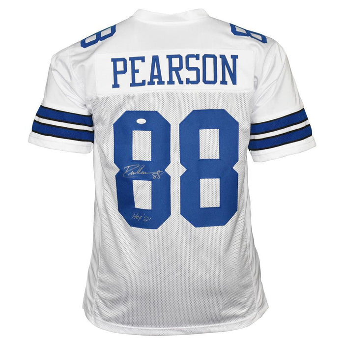 Drew Pearson Signed HOF 21 Inscription Dallas White Football Jersey (J — RSA