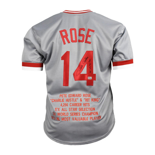 Pete Rose Signed Cincinnati Pro Style Grey Baseball Jersey