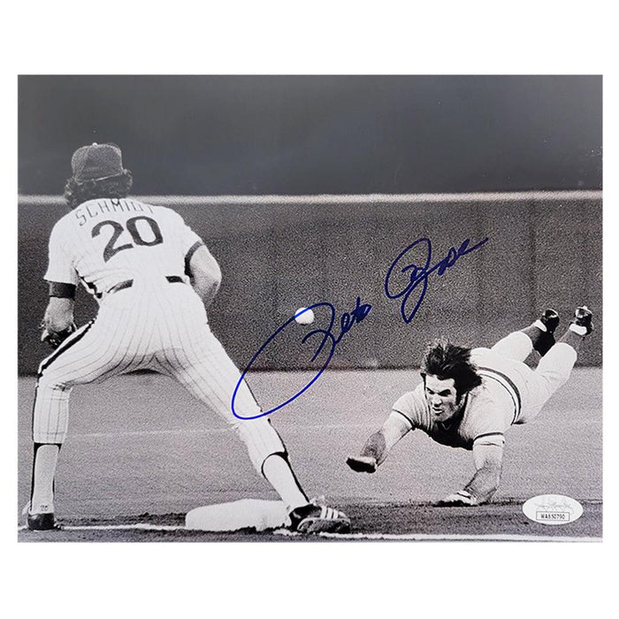 Pete Rose Signed Sliding With Schmidt 8x10 Baseball Photo (JSA) - RSA