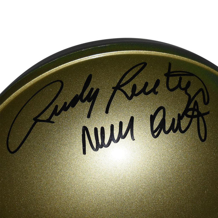 Rudy Ruettiger Signed Never Quit Inscription Notre Dame Fighting Irish Mini  Replica Gold Football Helmet (JSA)