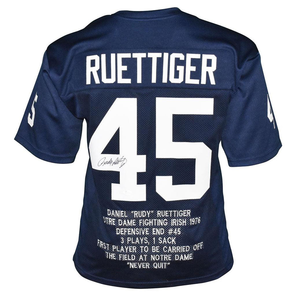 Autographed/Signed Rudy Ruettiger Notre Dame Blue College Football Jersey  JSA COA