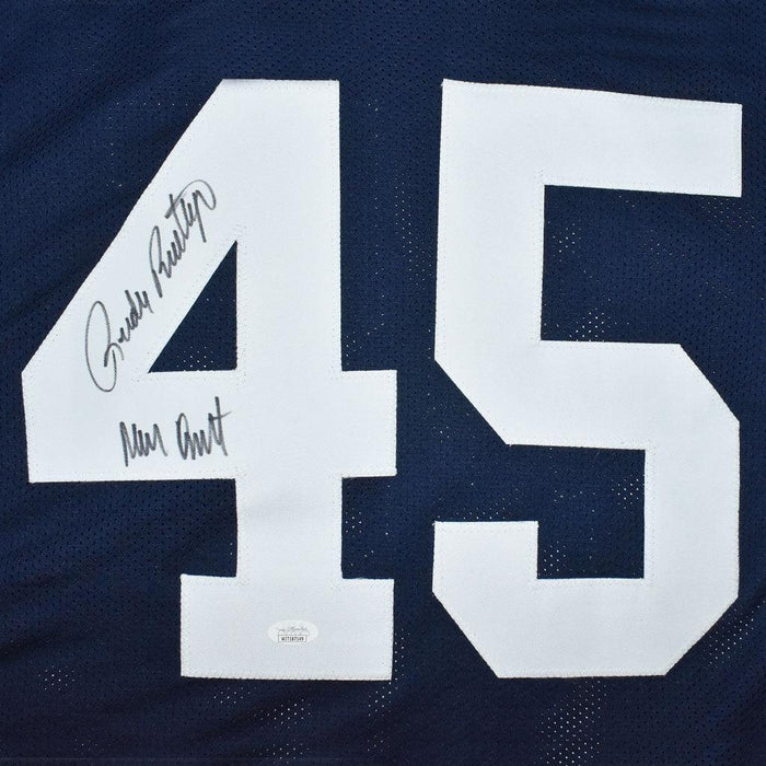 RSA Rudy Ruettiger Signed Never Quit Inscription Notre Dame College Blue Football Jersey (JSA)