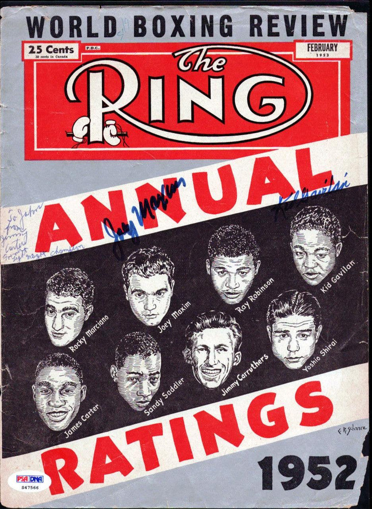 Joey Maxim, Kid Gavilan & Jimmy Carter Autographed The Ring Magazine Cover "To John" PSA/DNA #S47566 - RSA