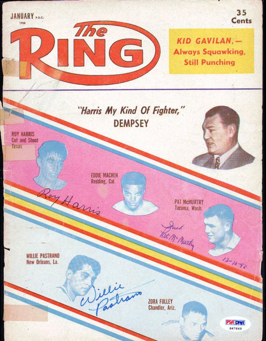 Pat McMurtry, Roy Harris & Willie Pastrano Autographed The Ring Magazine Cover PSA/DNA #S47649 - RSA