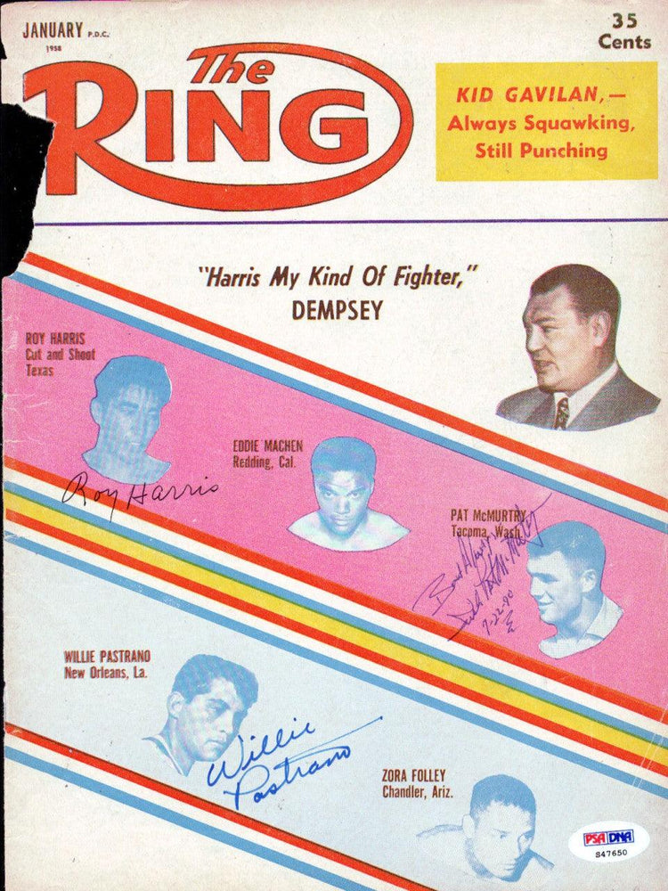 Pat McMurtry, Roy Harris & Willie Pastrano Autographed The Ring Magazine Cover PSA/DNA #S47650 - RSA