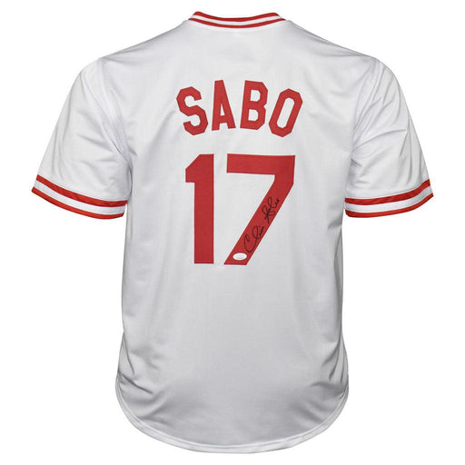 Chris Sabo Signed Cincinnati White Baseball Jersey (JSA) - RSA