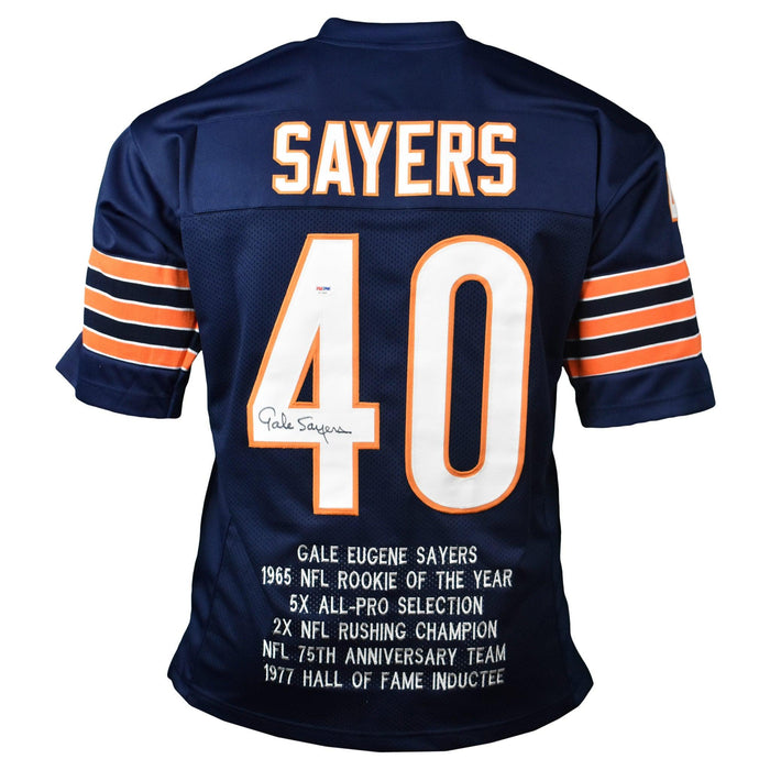 Gale Sayers Signed Pro Edition Blue Stat Football Jersey (Beckett