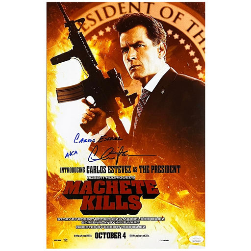 Charlie Sheen Signed "AKA Carlos Estevez" Inscription Machete Kills Movie 11x17 Photo (JSA) - RSA