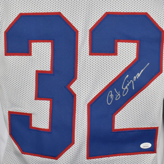 O.J. Simpson Autographed/Signed Buffalo Framed Blue XL Stat Jersey