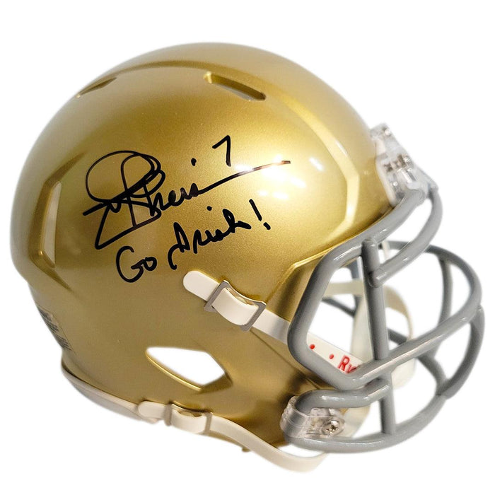 Joe Theismann Signed Go Irish! Inscription Notre Dame Fighting Irish  Speed Mini Replica Football Helmet (JSA)