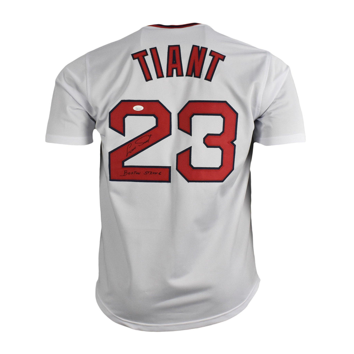 Autographed/Signed Luis Tiant Boston Red Sox White Baseball Jersey