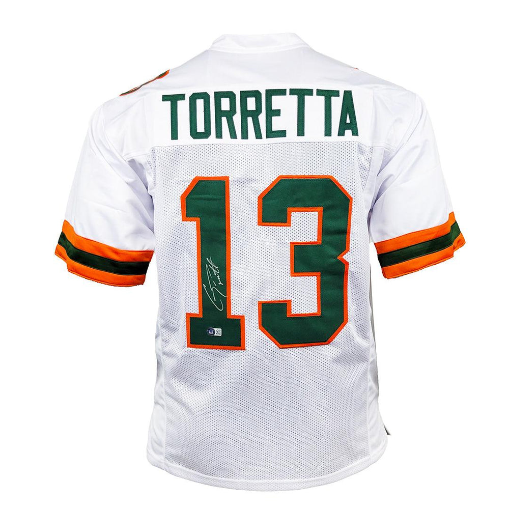 Gino Torretta Signed 93 Heisman Inscription Miami College White Football Jersey (JSA) selling