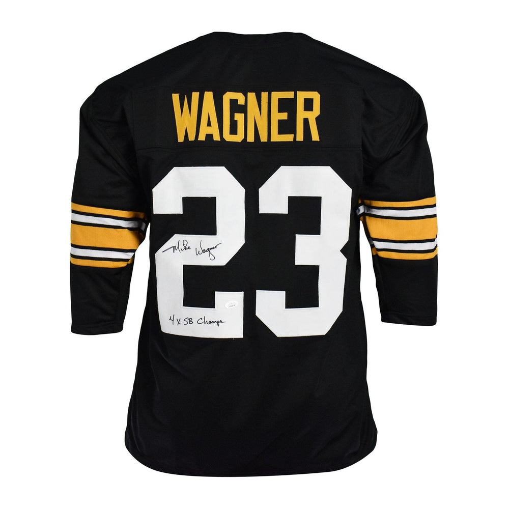 Mike Wagner Signed Pro-Edition Black Football Jersey '4xSB Champs'  Inscription (JSA)