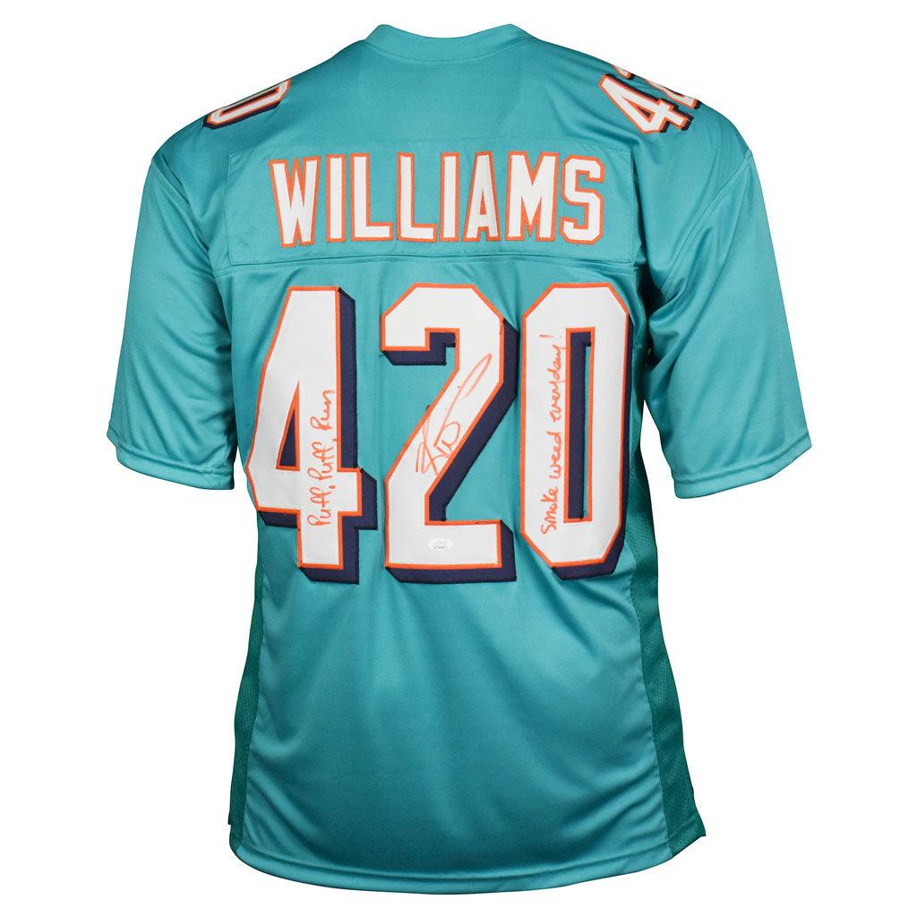 RSA Ricky Williams Signed 420 Inscription Miami Orange Football Jersey (JSA)