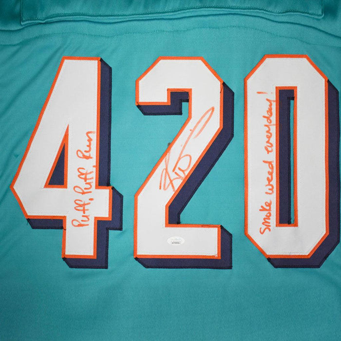 RSA Ricky Williams Signed 420 Inscription Miami Orange Football Jersey (JSA)