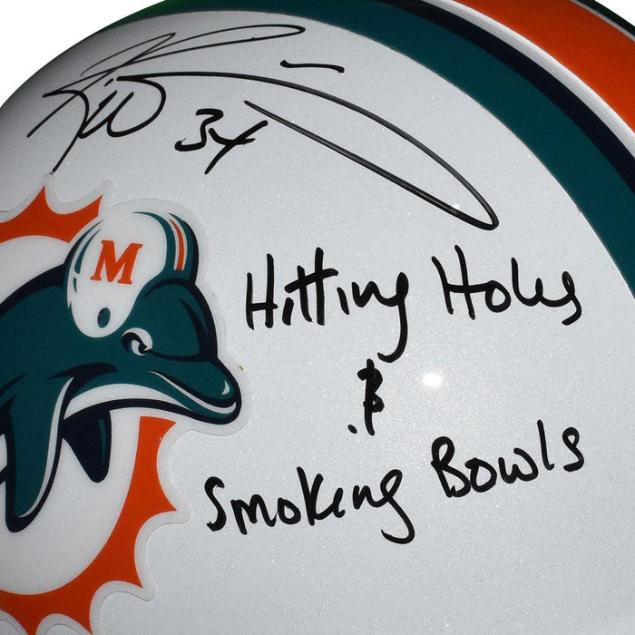 Ricky Williams Signed Hitting Holes N Smoking Bowls Inscription Miami Dolphins Full-Size Replica White Football Helmet (JSA) - RSA