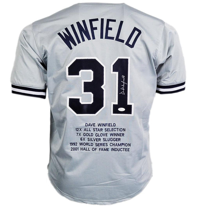 Dave Winfield Signed Stats Inscription New York Grey Baseball Jersey ( — RSA