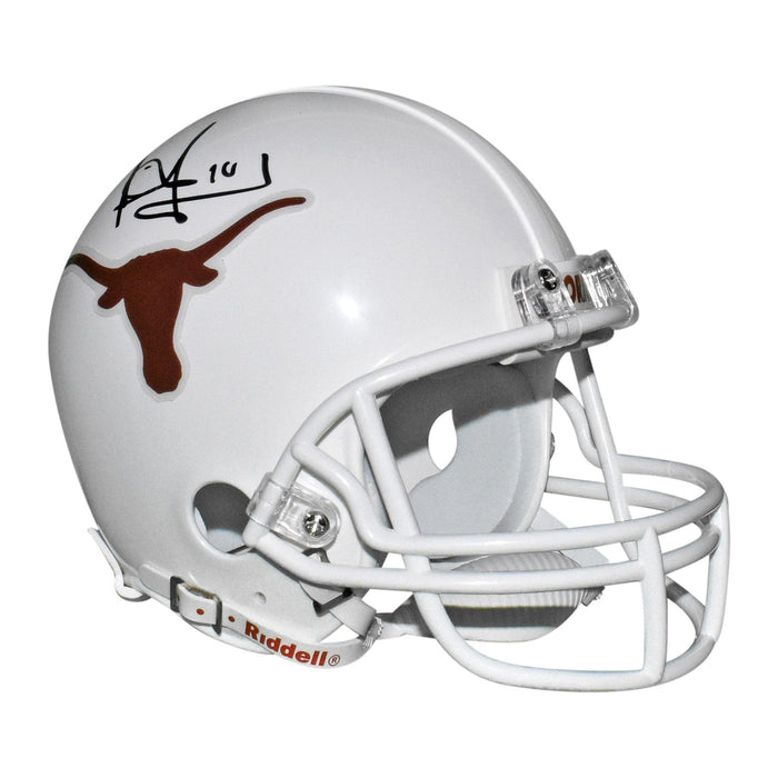 Vince Young Signed Texas Longhorns Mini Replica White Football Helmet (JSA) - RSA